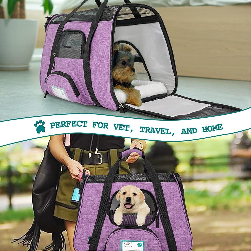 Airline Approved Soft-Sided Pet Carrier - Perfect for Cats and Small Dogs, Ventilated Travel Bag in Heather Purple