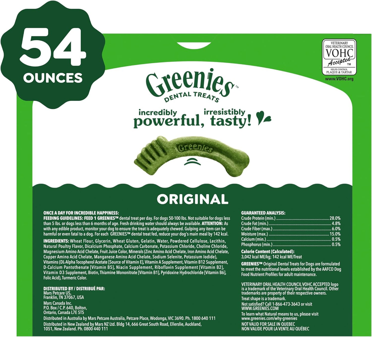 Greenies Veterinarian-Recommended Adult Natural Dental Dog Treats Large Size, Dog Dental Chews, Original Flavor, 54 Oz. Pack, 34 Count