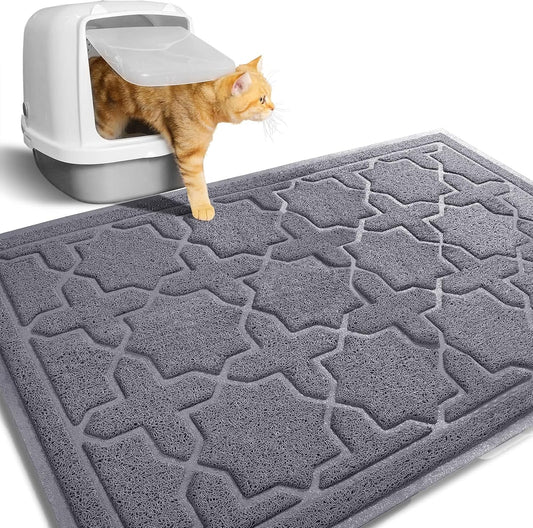 Premium Cat Litter Mat - Waterproof, Non-Slip PVC Design for Easy Cleanup & Scatter Control - 35.4" x 23.6", Dark Grey