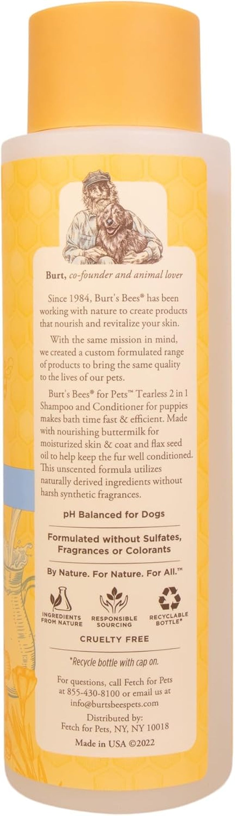 Burt’S Bees for Pets Tear Free Puppy Shampoo & Conditioner with Buttermilk, 2 in 1 Gentle Dog Shampoo for Puppies, Cleans and Conditions Sensitive Skin, 16 Fl Oz