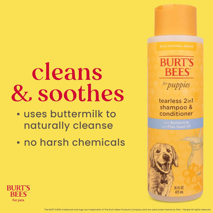 Burt’S Bees for Pets Tear Free Puppy Shampoo & Conditioner with Buttermilk, 2 in 1 Gentle Dog Shampoo for Puppies, Cleans and Conditions Sensitive Skin, 16 Fl Oz