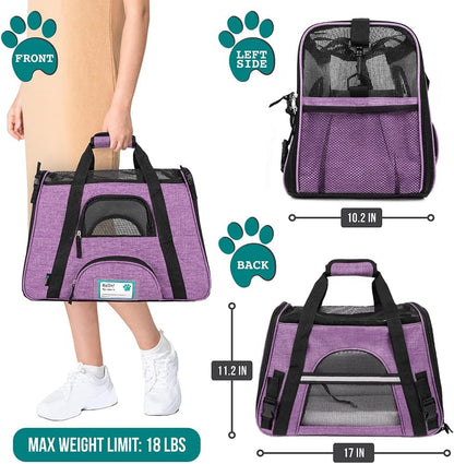 Airline Approved Soft-Sided Pet Carrier - Perfect for Cats and Small Dogs, Ventilated Travel Bag in Heather Purple
