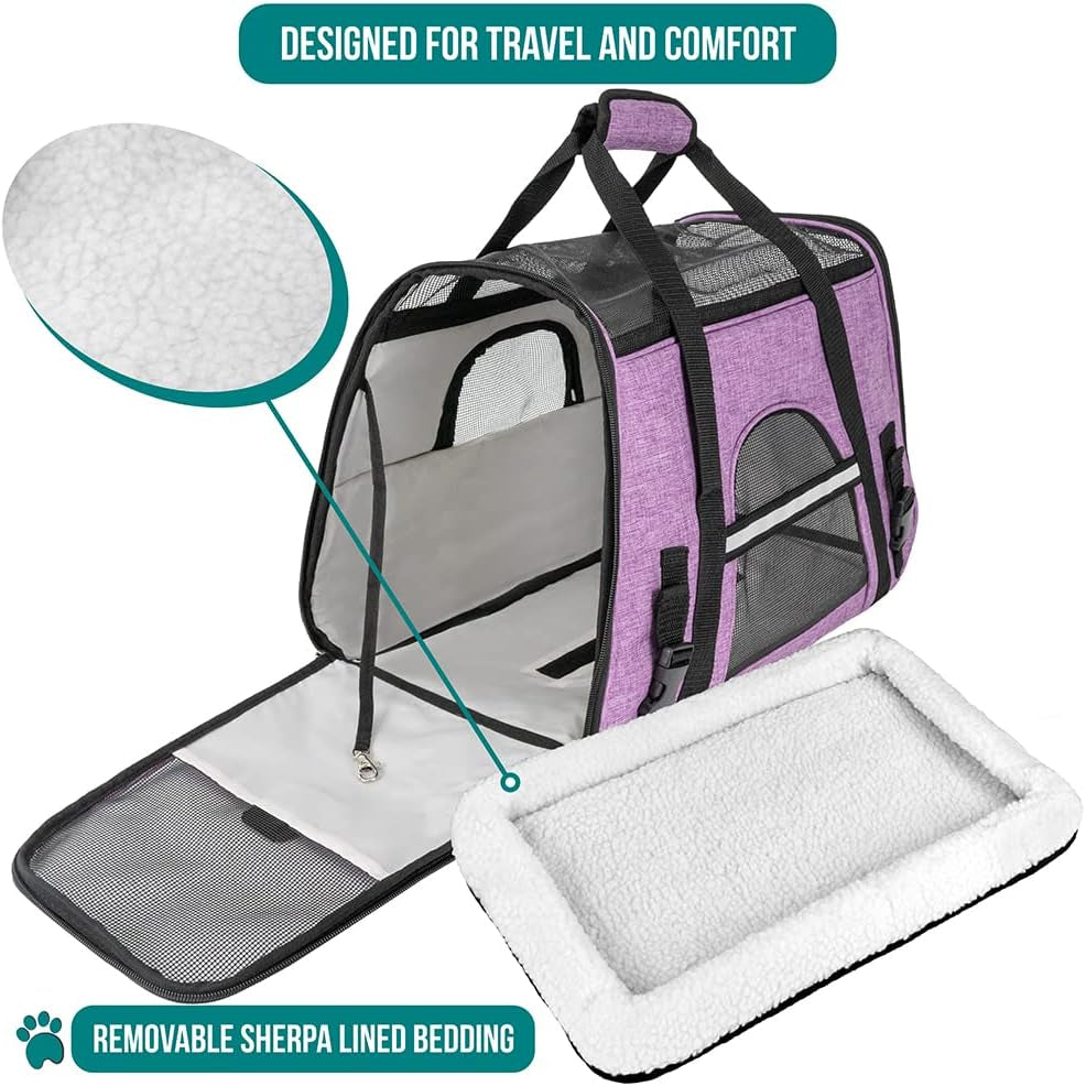 Airline Approved Soft-Sided Pet Carrier - Perfect for Cats and Small Dogs, Ventilated Travel Bag in Heather Purple