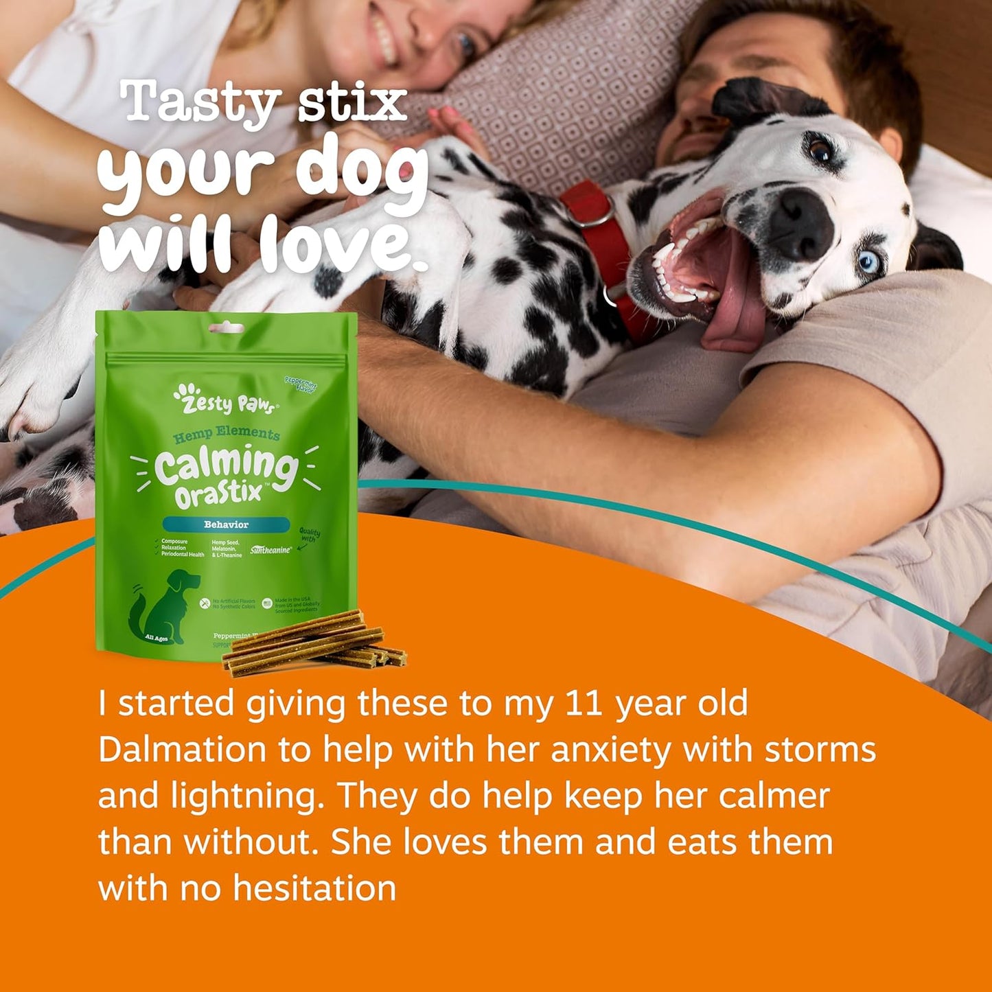 Zesty Paws Orastix for Dogs - Calming Dental Sticks for Stress with Hemp Melatonin Chamomile Dog Healthy Teeth and Gums Calm Composure for Fireworks and Thunderstorms - 25Oz