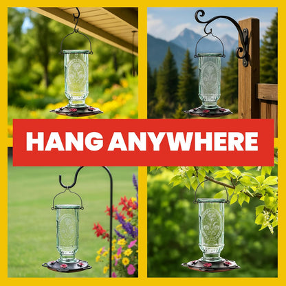 Vintage Hummingbird Feeder, Antique Glass Bottle, 5 Feeding Ports, 20-Ounce Nectar Capacity