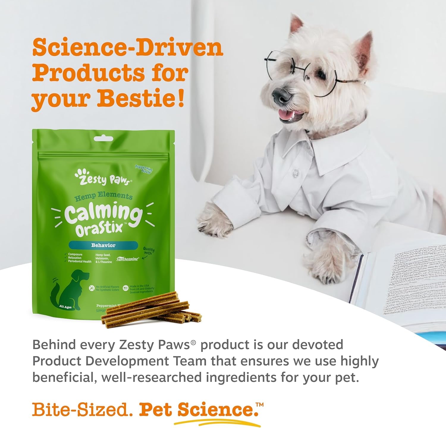 Zesty Paws Orastix for Dogs - Calming Dental Sticks for Stress with Hemp Melatonin Chamomile Dog Healthy Teeth and Gums Calm Composure for Fireworks and Thunderstorms - 25Oz