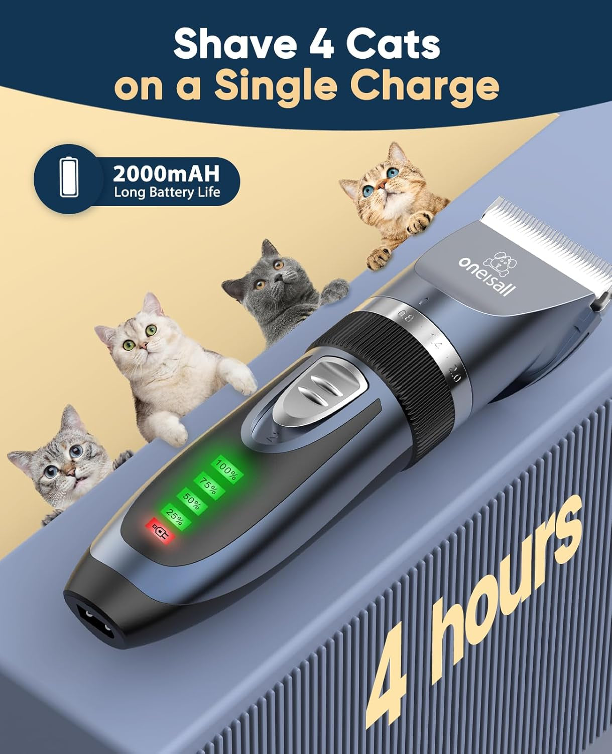 Quiet Cat Clippers for Matted & Long Hair, 2-Speed Cordless Pet Shaver Grooming Kit for Cats, Small Dogs & Animals (Blue)