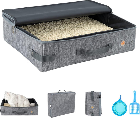 Ultimate Portable Cat Travel Litter Box - Lightweight, Zipped Lid & Easy to Clean for On-the-Go Adventures!
