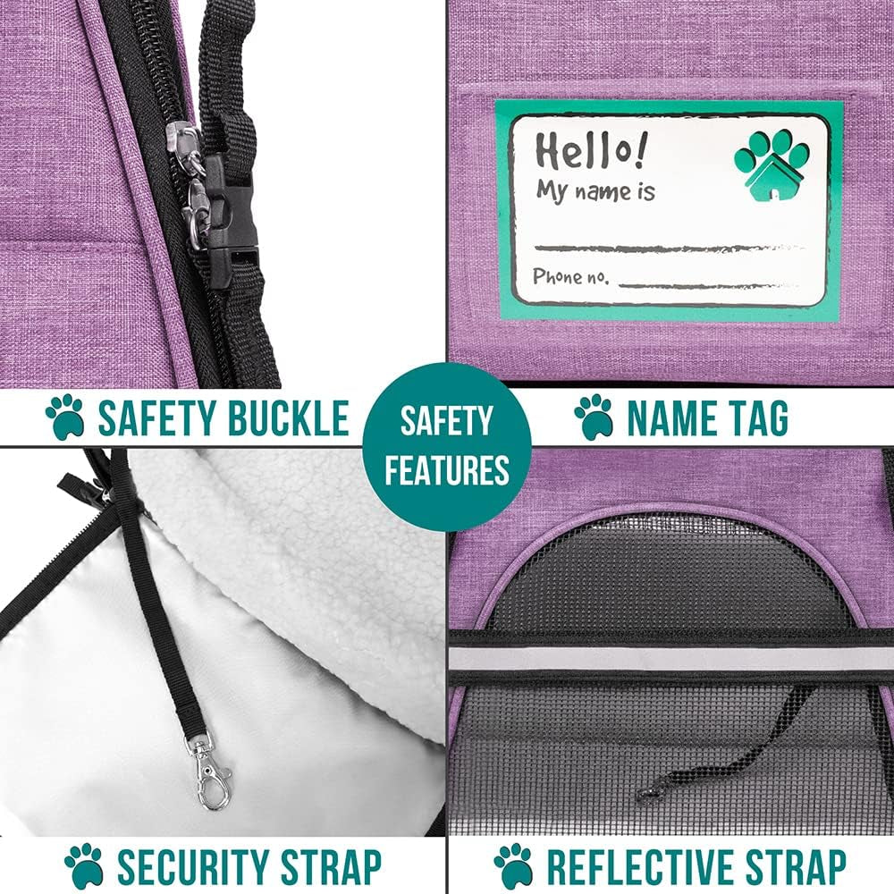 Airline Approved Soft-Sided Pet Carrier - Perfect for Cats and Small Dogs, Ventilated Travel Bag in Heather Purple