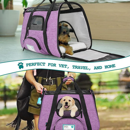 Airline Approved Soft-Sided Pet Carrier - Perfect for Cats and Small Dogs, Ventilated Travel Bag in Heather Purple