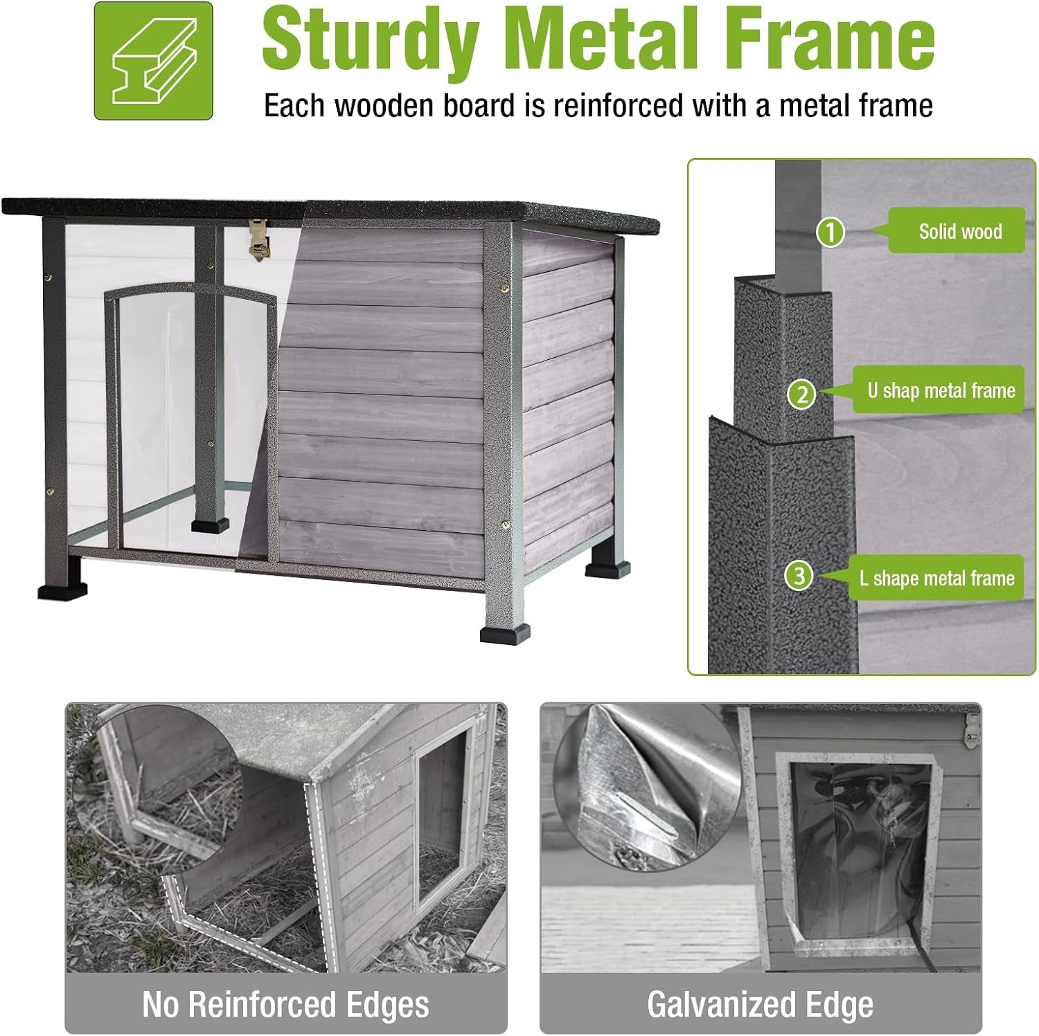 Heated Dog House Outdoor Insulated Dog Kennel with Heater, Durable Metal Frame, Chew-Resistant Cord, 6-Sided Thermal Liner, PVC Door Curtain for Winter (Grey)