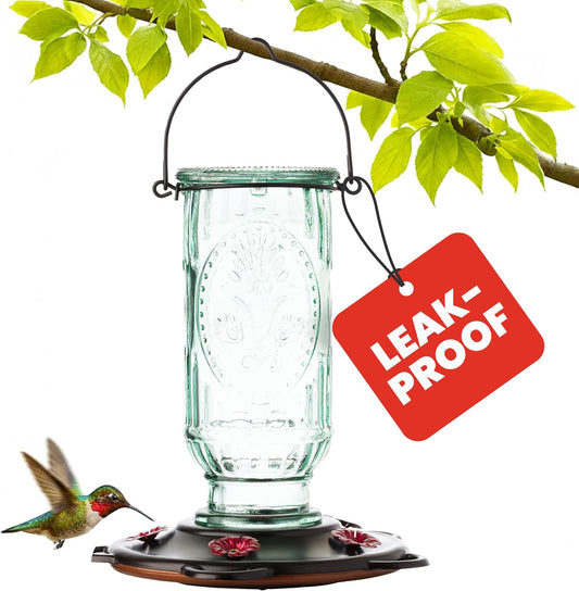 Vintage Hummingbird Feeder, Antique Glass Bottle, 5 Feeding Ports, 20-Ounce Nectar Capacity