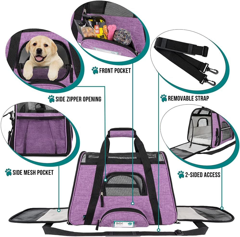 Airline Approved Soft-Sided Pet Carrier - Perfect for Cats and Small Dogs, Ventilated Travel Bag in Heather Purple