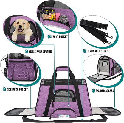 Airline Approved Soft-Sided Pet Carrier - Perfect for Cats and Small Dogs, Ventilated Travel Bag in Heather Purple
