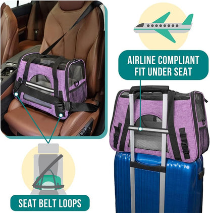 Airline Approved Soft-Sided Pet Carrier - Perfect for Cats and Small Dogs, Ventilated Travel Bag in Heather Purple
