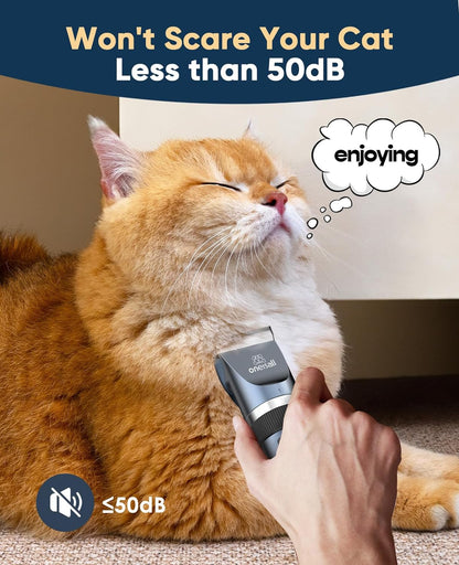 Quiet Cat Clippers for Matted & Long Hair, 2-Speed Cordless Pet Shaver Grooming Kit for Cats, Small Dogs & Animals (Blue)