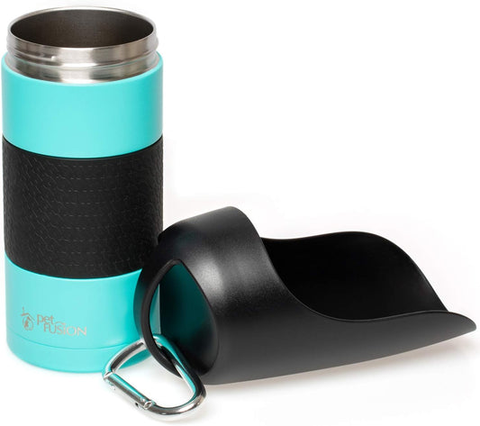 Portable Dog Water Bottle & Dog Water Bottle Dispenser (New - Large 22Oz Water & Food Dispenser) Insulated 2 Wall Stainless Steel - Optimal Cool Water Temp - Perfect Dog Travel Water Bottle